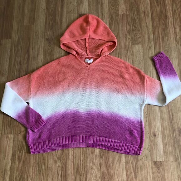 Lou & Grey Ombré Striped Loose Knit Hoodie Sweater Lounge Beach - Picture 3 of 7